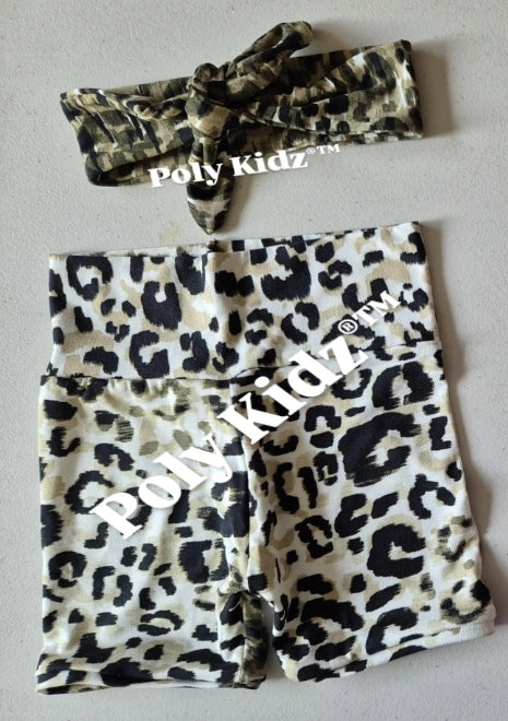 Handmade Baby Girl Bike Shorts With Matching Headband Sets© - Leopard