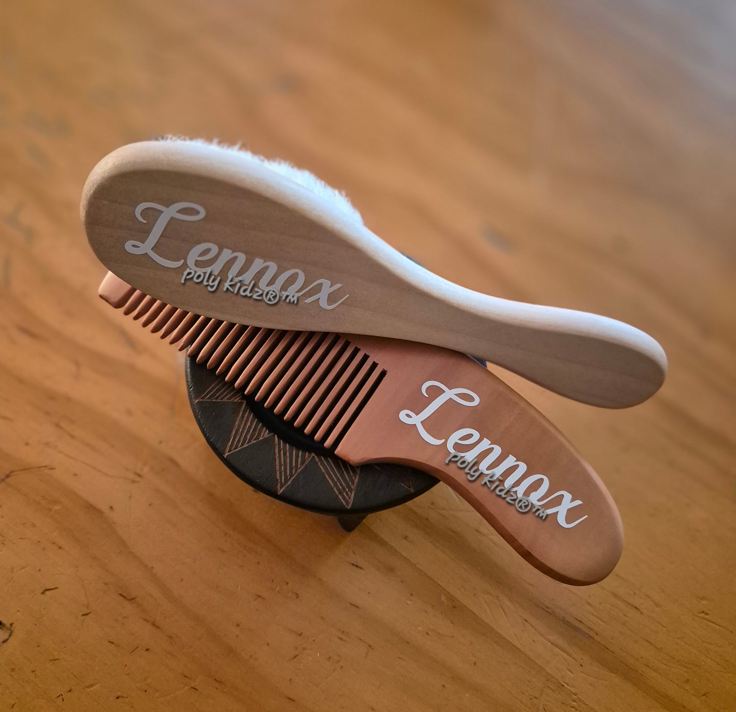 Personalised wooden baby brush and comb set