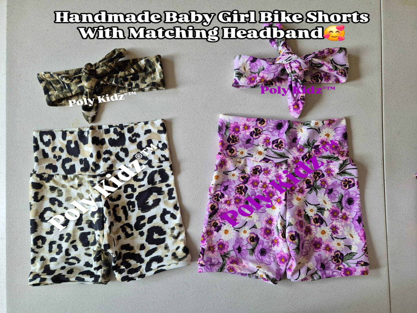 Handmade Baby Girl Bike Shorts With Matching Headband Sets© - Purple Flowers