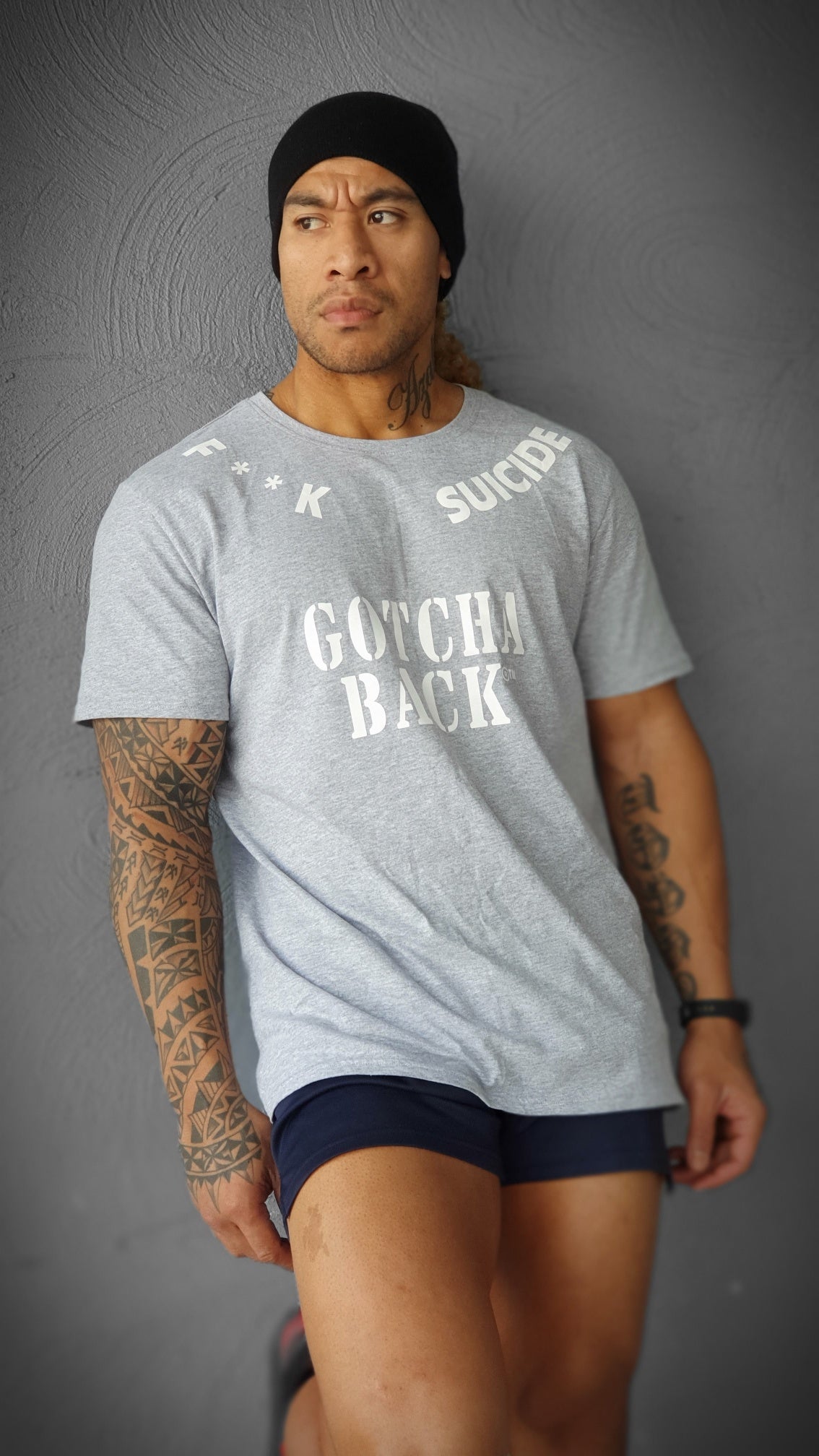 FK SUICIDE®™ GOTCHA BACK®™ GREY mental health tees® and tanks®